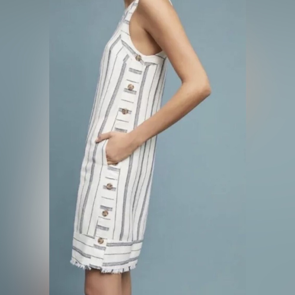Anthropologie Akemi + Kin Claudia Navy White Linen Striped Sleeveless Dress 0